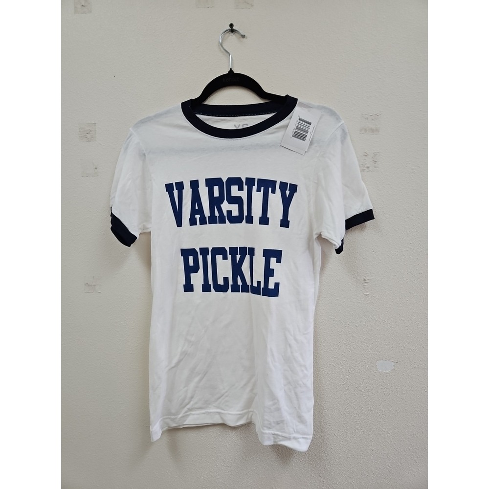 VARSITY PICKLE  Xsmall Logo Tee Shirt Collegiate Ringer NWT